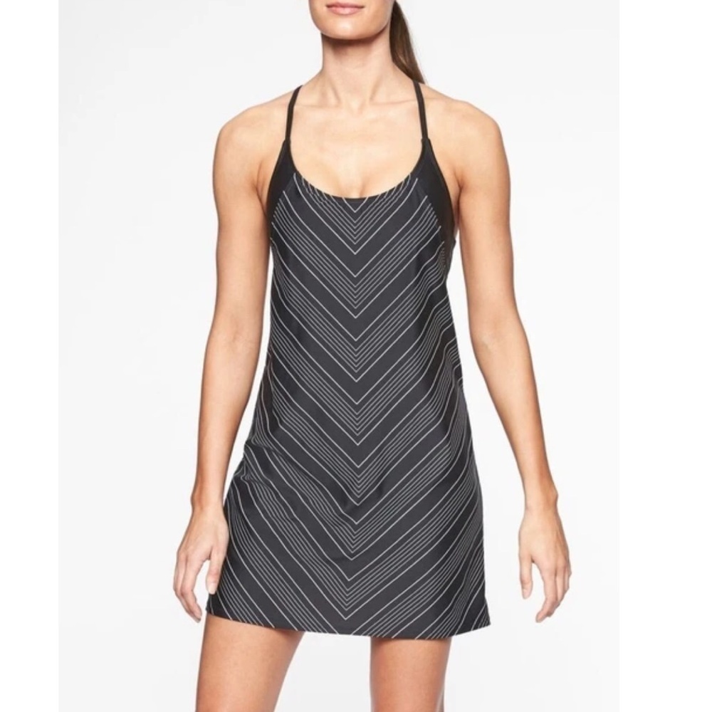 Athleta Black White Striped Racerback Swim Dress Womens Size 36 B/C